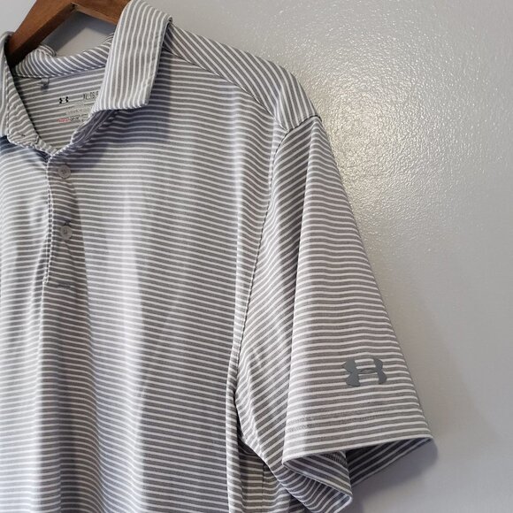 Under Armour Men's White Gray Stripe Loose Golf Polo Shirt XL The Royal Fox - Picture 2 of 7